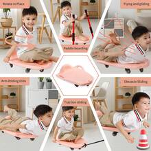 GCCSJ 6-Wheel Kids Paddle Scooter With Adjustable Handlebar & Safety Buckle – Sensory Balance Training Scooter With 2 Oars, Indoor/Outdoor Active Play Toy For Toddlers Boys Girls (Pink) - Pink - View 6