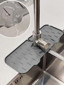Alas Pengering Silikon Anti-Percikan untuk Keran Dapur TPR, Alas Pengering Wastafel dengan Alur Vertikal Pendek, Alas Pembersih - MultiWarna - View 10