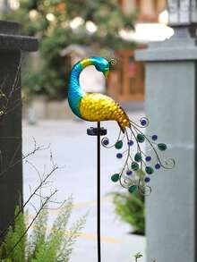 1个太阳能铁艺孔雀灯，户外花园草坪灯，LED氛围夜灯，太阳能铁艺孔雀造型落地灯，柔和灯光效果，适合装饰您的庭院，发光鸟类和动物造型太阳能落地灯 - 彩色 - 查看 7