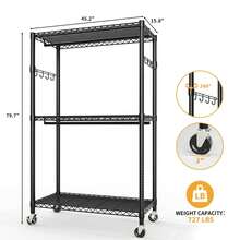 Techigher Heavy Duty Garment Rack With Wheels, Portable Rolling Closet With Hanging Rod & Side Hooks, Freestanding Metal Clothing Rack For Small Apartments/Dorms - Black - View 9