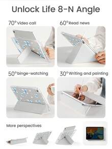 优雅可爱的卡通花卉蝴蝶结星星闪亮蝴蝶双面亚克力透明水晶后盖，防震耐用，适用于iPad 7、8和10代（10.2英寸）。内置笔槽，支持睡眠/唤醒功能和多种折叠支架模式。是2026年新年和圣诞节的理想礼物。 - 彩色 - 查看 6