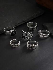 6枚朋克风星形十字戒指，男士魅力饰品，节日礼物 - 6pcs - 查看 3