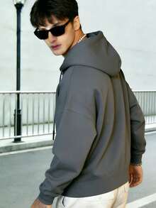 Áo hoodie nam màu trơn, áo nỉ có khóa kéo, áo dài tay, kiểu dáng thường ngày, thích hợp cho mùa thu. - Màu xám đen - Xem 6