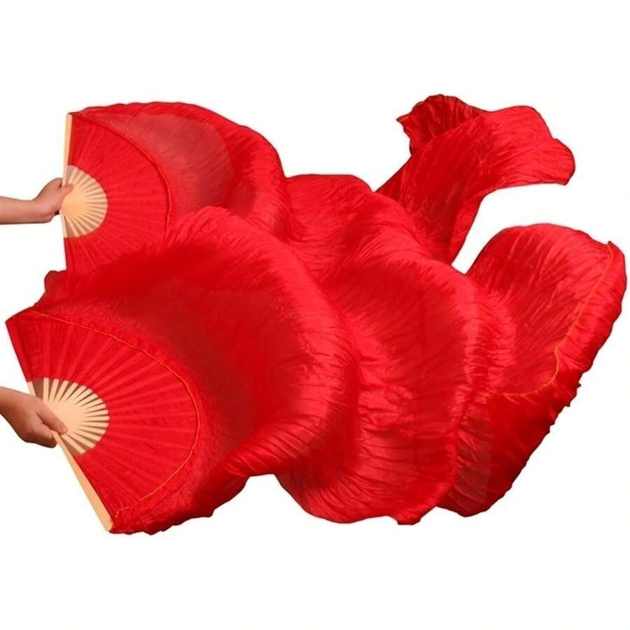 1 Pair(Left+Right) Belly Dance Fan Artificial Silk Fans,Colorful Dancing Fabric Fans,Long Folding Belly Dance Fans Dancing,Length 180cm Width 90cm - Red Gradient - 查看 1