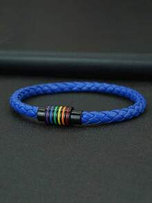 1 pieza Nuevo brazalete arcoíris de piel sintética minimalista, accesorio unisex para fiesta del orgullo LGBTQ - Pulsera de cuero PU - Ver 10
