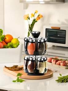[US-Based Shipping]12JAR Set Large Capacity Revolving Spice Rack Tower - 360° Rotation, Organizer Storage For Kitchen, Spice Stand Holder, Spinning Countertop Herb And Spice Rack Organizer With 12 Glass Jar Bottles Set. Lead-Free, Polished Metal, Glass Containers - Space-Saving Kitchen Organizer With 12 Glass Spice Refill Jars For Cabinet Countertop (Spices Not Included). Adjustable Outlet Size, The Cap Has Three Kinds Of Discharge Ports And It Can Be Rotated According To The Particle Size, And The 360°Rotation Can Be Switched At Will. Large Bottle Mouth, Easy And Convenient When Filling The Seasoning, Will Not Spill Easily, Dustproof And Moisture-Proof, Good Airtightness.They Are Easy To Clean, And Can Be Thrown On The Dishwasher So You Don't Have To Scrub Again. - 彩色 - 查看 2