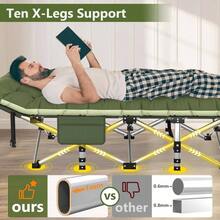 Folding Camping Cot Adults, Heavy Duty 1200D Oxford Camping Bed With 3.5in Thick Mattress, 500lbs Load, Portable Foldable Outdoor Cot Camping, Travel, Home Guest, Office Nap - 特大號 + 綠色 - 查看 5