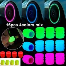 16 Fluorescent Valve Stem Caps, 4-Color Mixed Glow-In-The-Dark Tire Valve Caps Suitable For Trucks, Motorcycles, And Bicycles.