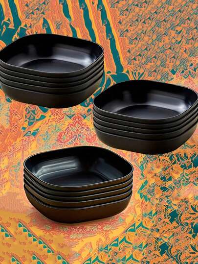 10/8/6/5/4件套黑色餐盘，水果盘，坚果盘，骨头盘，小吃盘，小麦盘，干果盘，可重复使用的婚礼蛋糕盘，小吃沙拉派对盘，适合旅行、露营、野餐