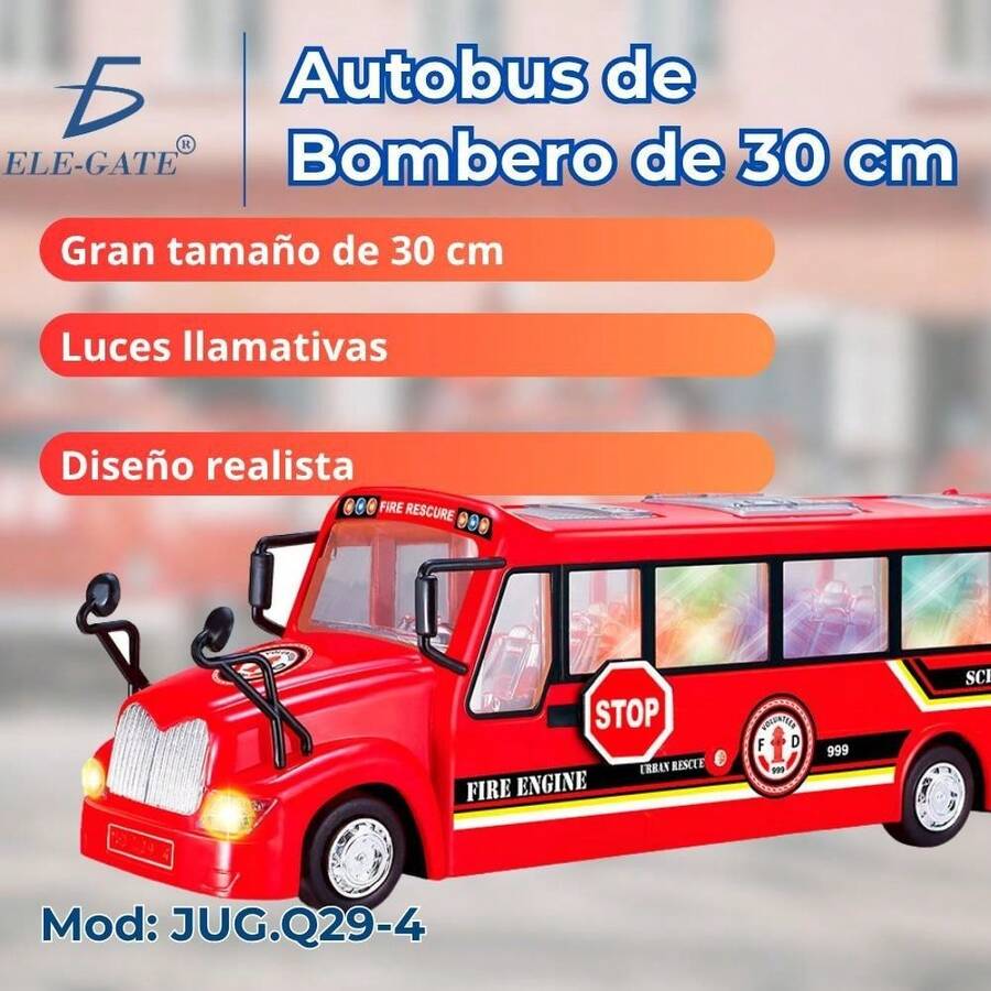 Ele Gate Autobus de Bombero Grande JUG.Q29-4 con Luces Llamativas para Niños de 30 cm de Largo - Multicolor - Ver 1