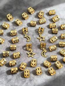 44pcs/Set Gold Star & Moon Braiding Hair Accessories, Hollow Braid Rings, Versatile Hair Jewelry Set - Multicolor - View 2