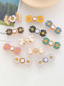 3 piezas Cinturón de cintura con botones de margarita, cinturón de cintura metálico sin coser ni perforar, accesorios de cinturón de cintura con forma de conejo adecuados para varios pantalones - Unitalla - Ver 3