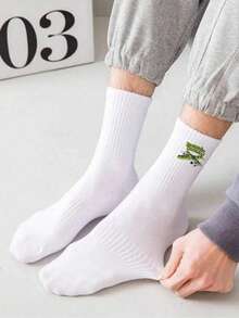 10 Pairs Upgraded Classic Mountain & Sea Pattern Solid Color Socks, Comfortable & Soft, Suitable For All Seasons, Ideal For Fitness And Running - Moisture-Wicking Breathable Fabric - Seamless Toe Design - Non-Slip Design - Suitable For Basketball, Hiking And Daily Wear - White - View 5