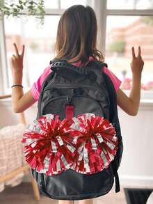 Cheerleader Backpack Strap Accessories, Dual-Layer Fuzzy Ball, Black Triangle Buckle - Multicolor - View 5