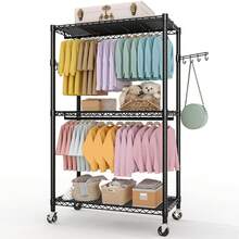 Techigher Heavy Duty Garment Rack With Wheels, Portable Rolling Closet With Hanging Rod & Side Hooks, Freestanding Metal Clothing Rack For Small Apartments/Dorms - Black - View 10