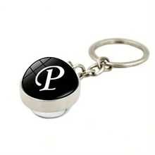 1pc 26 English Alphabet Time Gem Double-Sided Glass Ball Keychain Metal Key Chain Accessory Small Gift - Silver - View 27