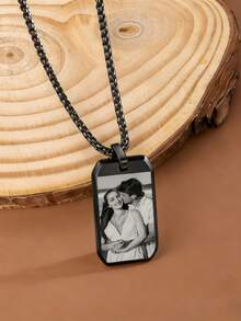 Customized Fashion Photo Necklaces - Square Buckle With Slanted Edge, Thick Style - View 3