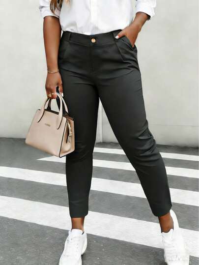 HOMEYEE Plus Size Women Vintage Casual Elegant Daily Business Trousers