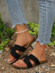 New Fashion Single Buckle White Women Flat Mule Sandals,Spring Summer Outfits - Black - View 4