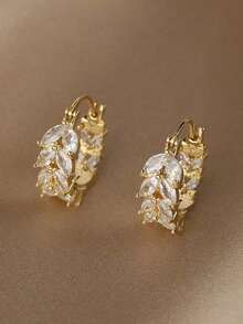 Andkiss 1pair Wheat Spike Shape Earrings With Rhinestone Embellishment - Nhiều màu - Xem 2