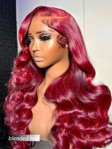 10-36 Inch 180% Density Wear And Go Glueless Wigs Human Blended Hair Pre Plucked Pre Cut 13x4 HD Lace Wigs Body Wave Lace Front Wigs Human Blended Hair For Women 180% Density 99J Burgundy - S99J/BUG - View 2
