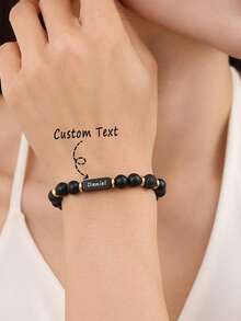 1PC Customized Name Bead Bracelet, Men's Personalized Stainless Steel Bead Bracelet, Customized Couple Commemorative Gift Boyfriend Birthday Gift, Fashionable, Autumn Fashionable, Retro, Unisex, Minimalist, Casual, Customized, Personalized, Unique, Ideal Gift For Her, Gift For Friends' Anniversary, Valentine's Day