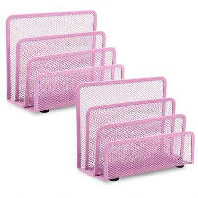 2 paquetes de organizador de escritorio EASEPRES para correo, organizador de metal con malla para sobres, cartas y archivos de papel, con 3 compartimentos verticales en posición vertical, color negro