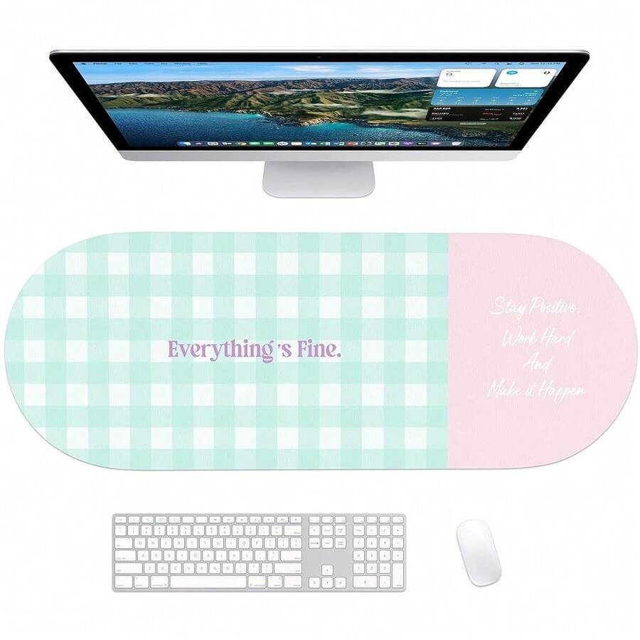 Checkered Pattern Desk Pad Protector, 35.5 X 13'' Aesthetic  Mat For Desktop, Waterproof PU Leathe Non-Slip Desk Writing Pad For Office And Home, Blue-Green Pink - Blue-greenPink - View 1