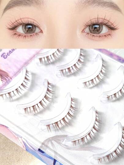 5 Çift/Kutu Karamel Doğal Prenses Takma Kirpikler, Gerçekçi Tek Tek Kirpikler, Şeffaf Bant, Makyaj Sanatçıları Tarafından Tavsiye Edilen, Kısa İnce Kahverengi Alt Kirpikler