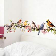 1/2 pezzi Adesivi murali con uccelli colorati su ramo d'albero e fiori, decalcomanie da parete rimovibili e impermeabili, decorazione artistica murale per camera da letto, soggiorno, divano, cucina, primavera, accessori per la casa, fai da te, carta da parati in PVC - Multicolore - Visualizzare 1