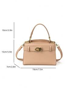 Modern Chic Gold Hardware Decor Women's Handbag; Fashionable Minimalist Square Handbag With Shoulder Strap Decor; New Solid Color Urban Commute Adjustable Shoulder Strap Crossbody Bag, Suitable For Shopping - Apricot - View 6