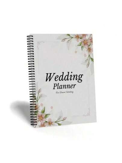 1pc A5 Spiral Bound Wedding Planner Notebook, Thick Paper, Wedding Preparation Checklist Planner, Elegant Floral Design In Light Color, Suitable For Bride And Groom, Engagement, Wedding, Anniversary, All Seasons
