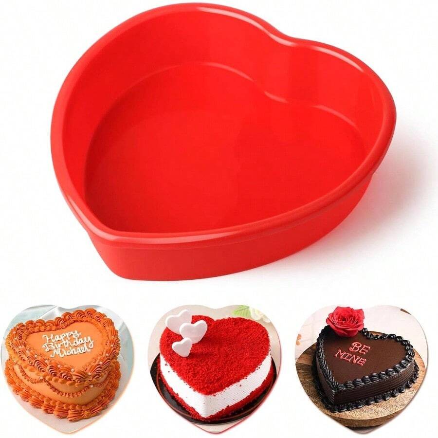 HnadhHoen 10 Inch Heart Shaped Cake Pan, 1 Pack Non - Stick Large Heart Shaped Cake Mold Silicone Baking Mold Cheesecake, Brownie, Chocolate Cake - Đỏ - Xem 1
