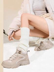 CAMEL CROWN Women's Casual Sports Shoes, Thick Sole High-Top Snow Boots With Warm Lining For Autumn/Winter - Apricot - View 2