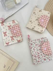 1Pc Ins Stye Ditsy Floral Print Girl's Cute Wallet, High Beauty Pendant, Small Wallet, Student Portable Card Storage Bag Button Coin Purse Simple Fashionable Small Bifold Wallet For Women Wallet Mini Wallet Purse Wallet Small Wallet Wallet Cute Wallet Wallet Student Card Holder, Wallet, Bank Card, ID Bag Birthday Gifts Bridesmaid Gifts Back To School Gifts Mom Gifts Gift For Friends School Supplies Travel Essentials College Essentials - Multicolor - View 3