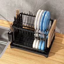2026Valentine's Day Extra Large Dish Drying RackCutlery Holder & Auto-Draining System - Heavy-Duty Dish Drainer, Space-Saving Dish Rack With 360° Rotating Spout & Non-Slip Feet, Fits Over Sink Or Cabinet, Holds 10 Plates, 6 Bowls, 6  Spoons/Forks - 黑色 - 查看 2