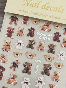 4pcs Cartoon Cute Cat Nail Art Stickers, 3D Graffiti Dog Rabbit Heart Star Nail Stickers, Kawaii Flower Bowknot Nail Art Decals - Multicolor - View 4