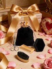 J·FOCUS 5件套男士便携式胡须修剪套装 - 不锈钢鼻毛修剪器、胡须刷、剃须刷和胡须梳套装，带收纳袋，通勤、旅行、圣诞节、情人节、父亲节礼物、送给男友/丈夫的实用礼物、生日派对礼品、商务礼品必备胡须修剪工具 - 鬍鬚刷套裝 - 查看 3