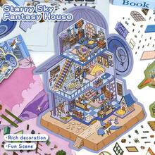1 Scene Card With 2 Sticker Sheets, 1 Effect Picture - Cartoon Design, 2 Options, Sticker Painting, 3D Miniature House Scene Stickers, DIY Scrapbooking Toy Stickers, Landscape Stickers, Hand-Categorized Small House Scene Stickers, Self-Adhesive - Multicolor - View 7