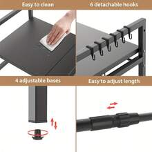 Expandable Microwave Shelf, 2Tier Microwave Stand With 6 Hooks, Air Fryer Shelf Stand, Microwave Oven Rack, Desktop Printer Shelf Rack, Bakers Rack, Kitchen Countertop Organiser Shelves, Utility Racks - 3Tier Microwave Stand - View 8