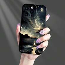 Starry Sky Pattern Phone Case, Shockproof Phone Protective Cover, Phone Accessory Compatible With IPhone 16 15 14 13 12 11 Plus Pro Max - Black - View 3
