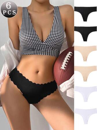 6pcs Seamless Thong Panties, Sexy Ladies Underwear, Invisible Thong, Black Low-Waist Women Thong Panties, Breathable Ladies Underwear