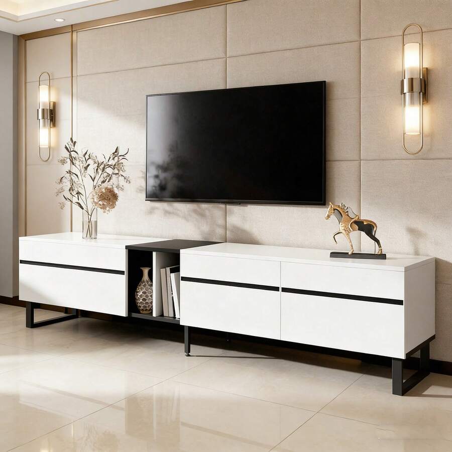 Television Stands & Entertainment Centers - White + Particle Board - View 1