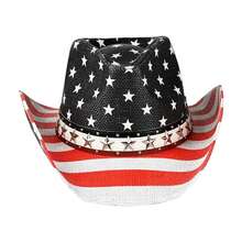 4th Of July Cowgirl Hat For Women Men American Flag Star Stripe Print Wide Brim Western Cap - Nhiều màu - Xem 3