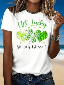 Not Lucky Simply St Patrick's Day Shirt With Clover Heart Design Women's Casual T-Shirt For Holiday Celebration - trắng - Xem 2
