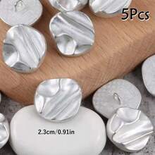 Asymmetrical Geometric Golden Blazer, Denim Metal Buttons, Matte Silver-White Curved Woolen Coat Buttons