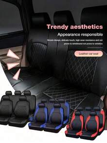 9pcs/4pcs Universal Diamond Patterned Leather Car Seat Covers - Shiny Design, Compatible With Airbags, Suitable For SUVs, Sedans, And Including Front Seat Covers, Backrest Covers, Rear Seat Covers, And Pillowcases; Car Seat Covers