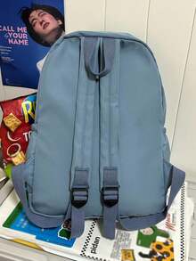 1 Mochila escolar de gran capacidad de nailon para estudiantes, mochila de unicolor simple para estudiantes universitarios, mochila de nailon para damas, mochila de viaje para niñas, bolso de hombro - Azul - Ver 7