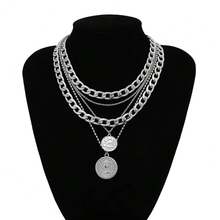 Todenb Layered Gold Pirate Necklace For Women Chunky Chain Pirate Jewelry 80s 90s Coin Pendant Necklace Pirate Costume Accessories,Silver - Bạc - Xem 7