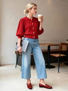 Women's Loafers Leather Penny Loafers Fashion Comfortable Flats Shoes - Đỏ - Xem 2